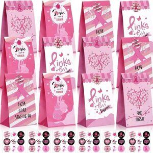 36 Pcs Breast Cancer Awareness Gift Bags Pink Ribbon Party Favor Bags